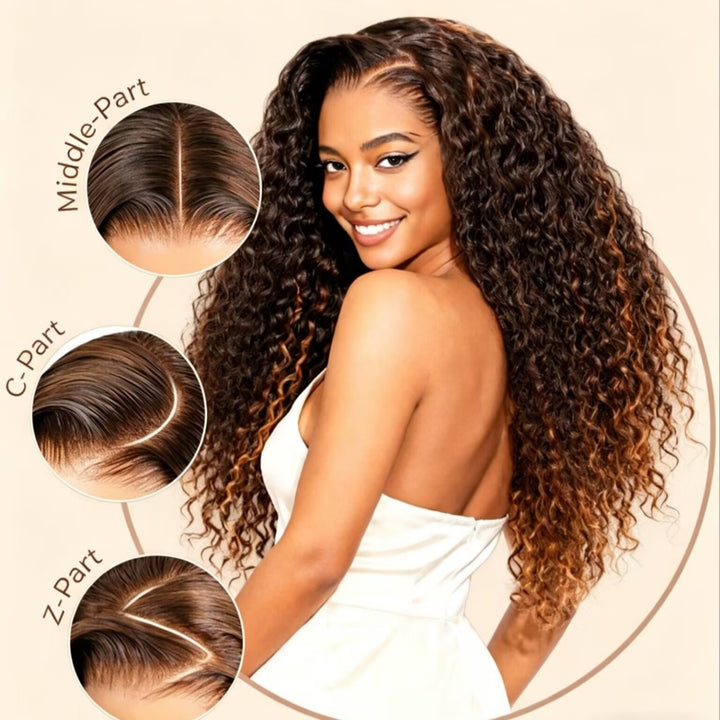 Peruca 360 Lace Cacheada Ombré Castanho-Avelã Com Cordão de Ajuste (Ideal para Iniciantes