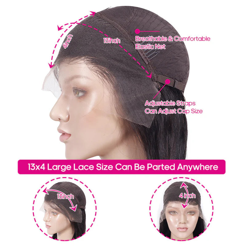 Natural liso Peruca de Cabelo Humano Transparente Indetectável Com Frente de Renda 13x4
