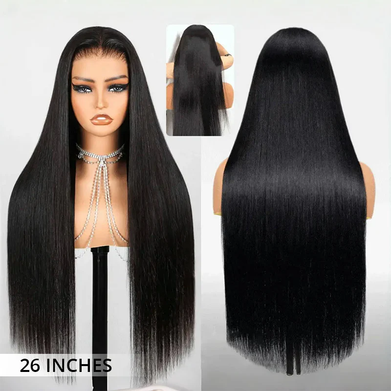 Peruca Frontal de Renda 360 Lisa Pré-Cortada e Sem Cola Com Faixa Invisível em Cabelo Humano e Linha Capilar Natural