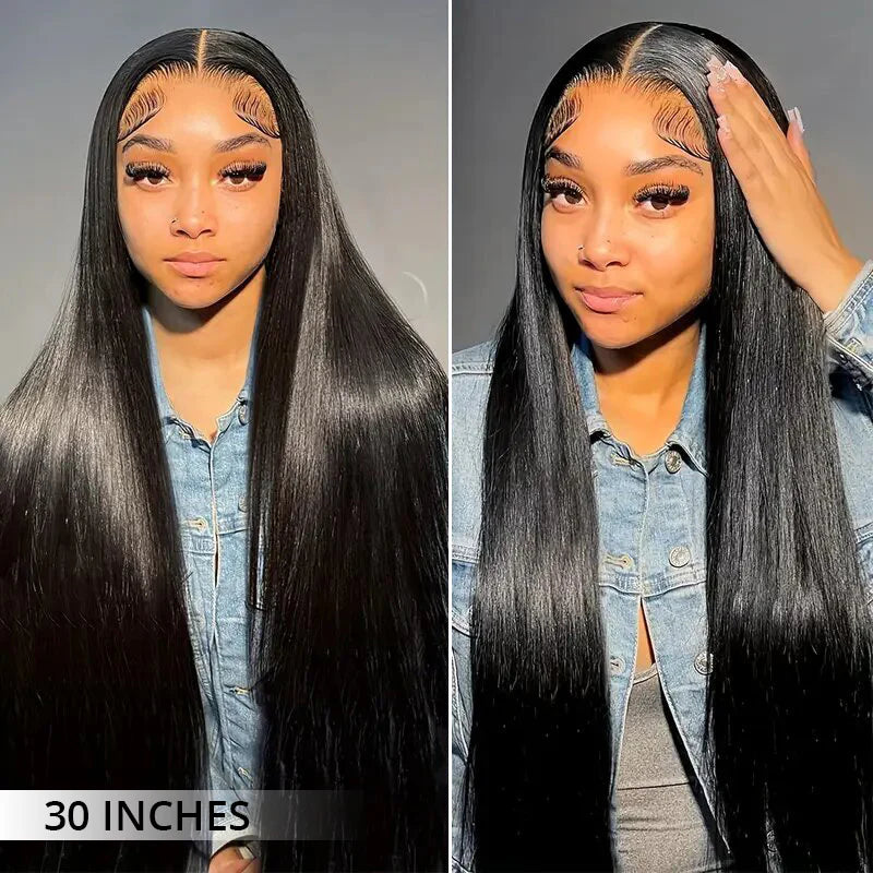Peruca Frontal de Renda 360 Lisa Pré-Cortada e Sem Cola Com Faixa Invisível em Cabelo Humano e Linha Capilar Natural