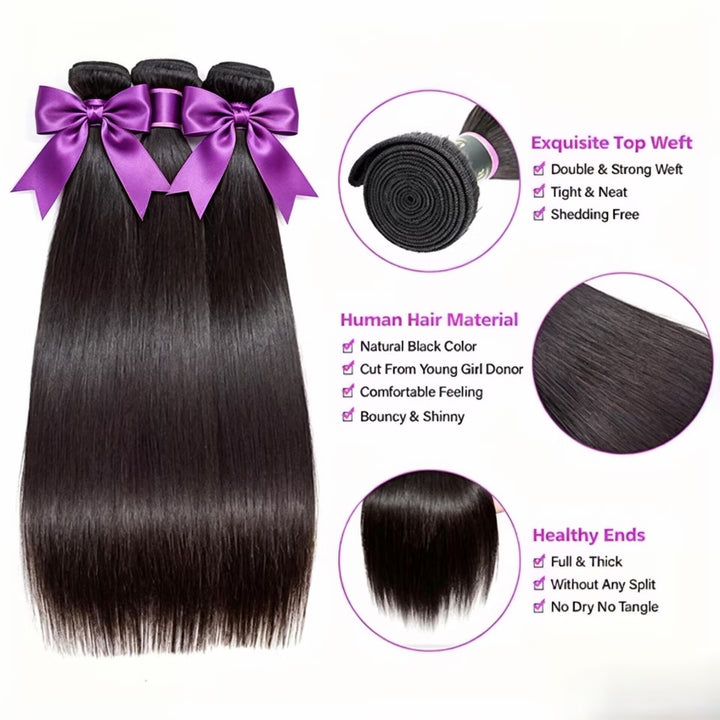 Extensões de Cabelo Humano 1 Pacote de Cabelo Brasileiro Virgem, Liso, Não Processado  Grau 12A