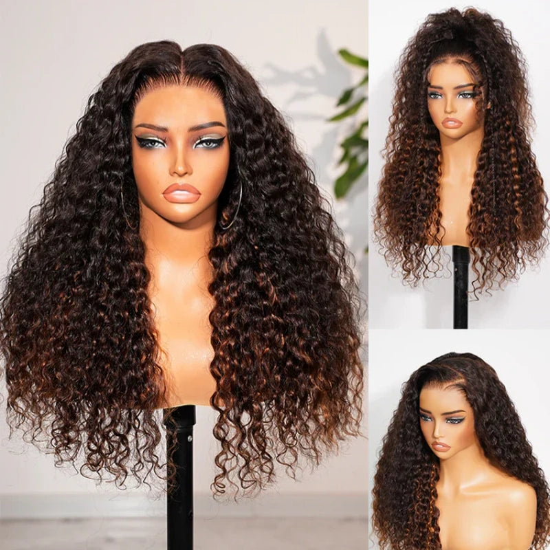 Peruca 360 Lace Cacheada Ombré Castanho-Avelã Com Cordão de Ajuste (Ideal para Iniciantes