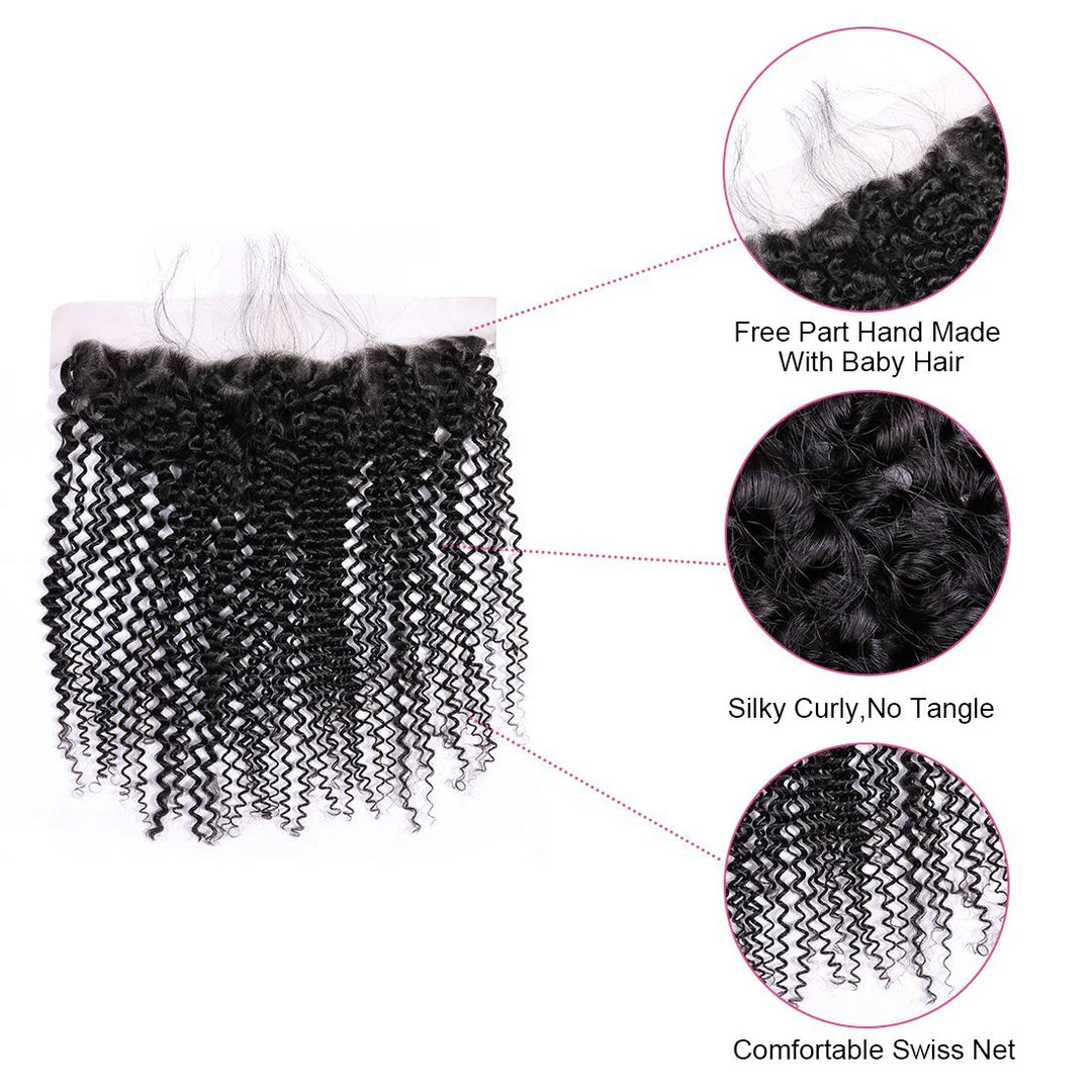 Cabelo Virgem Jerry Curly Grau 12A 3 Maços com Frontal de Cabelo Humano