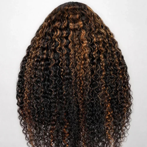 Peruca 360 Lace Cacheada Ombré Castanho-Avelã Com Cordão de Ajuste (Ideal para Iniciantes