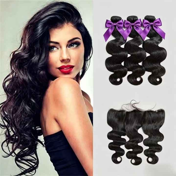 Kit Para Confecção de Perucas: Bundles Com Textura Body Wave e Closure — Cabelo Humano Brasileiro 12A de Alta Densidade
