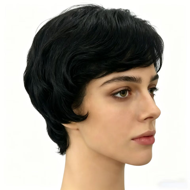 Peruca Curta Preta Zlike, 26 cm de Comprimento, Com Franja Leve e Confortável Elegante e Natural Brilhante e Luminos