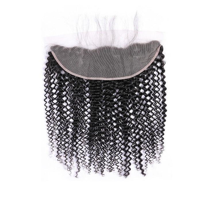 Cabelo Virgem Jerry Curly Grau 12A 3 Maços com Frontal de Cabelo Humano