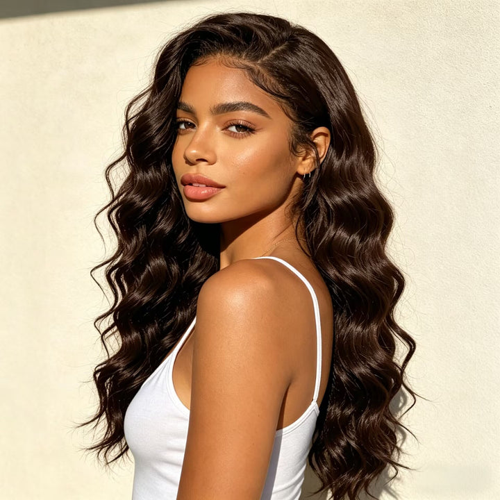 Cabelo Peruca Marrom Escuro Natural | Ondulação Preservada e Fácil de Usar