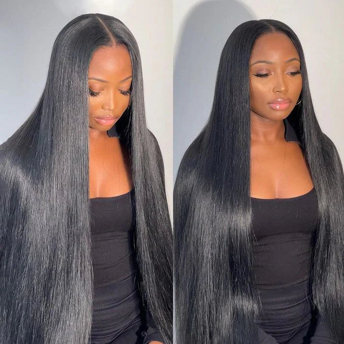 Peruca Frontal de Renda 360 Lisa Pré-Cortada e Sem Cola Com Faixa Invisível em Cabelo Humano e Linha Capilar Natural