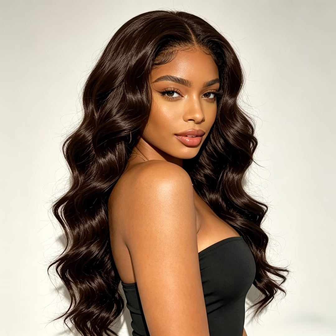 Cabelo Peruca Marrom Escuro Natural | Ondulação Preservada e Fácil de Usar