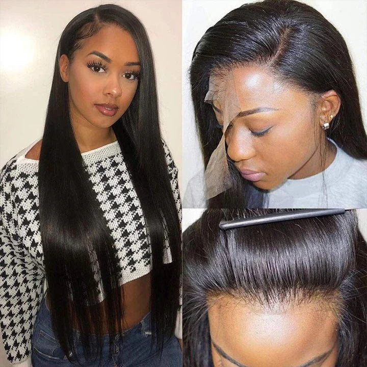 Cabelo Humano Liso 3 Maços com Lace Frontal 13x4 Preto Natural