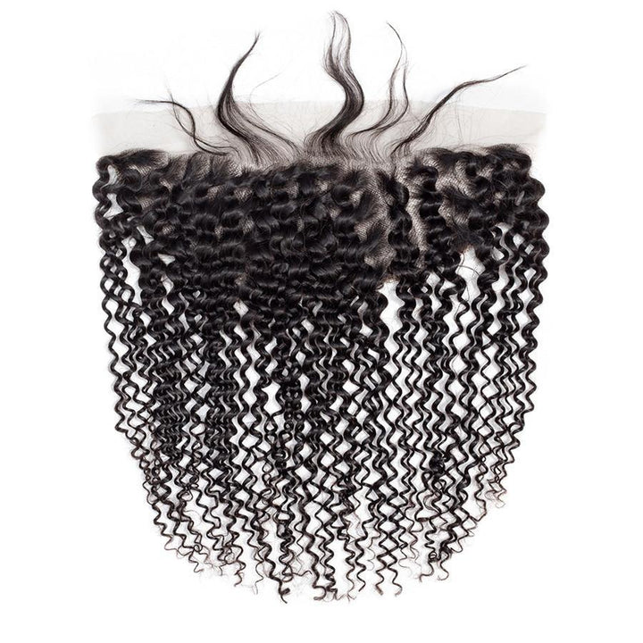Cabelo Virgem Jerry Curly Grau 12A 3 Maços com Frontal de Cabelo Humano