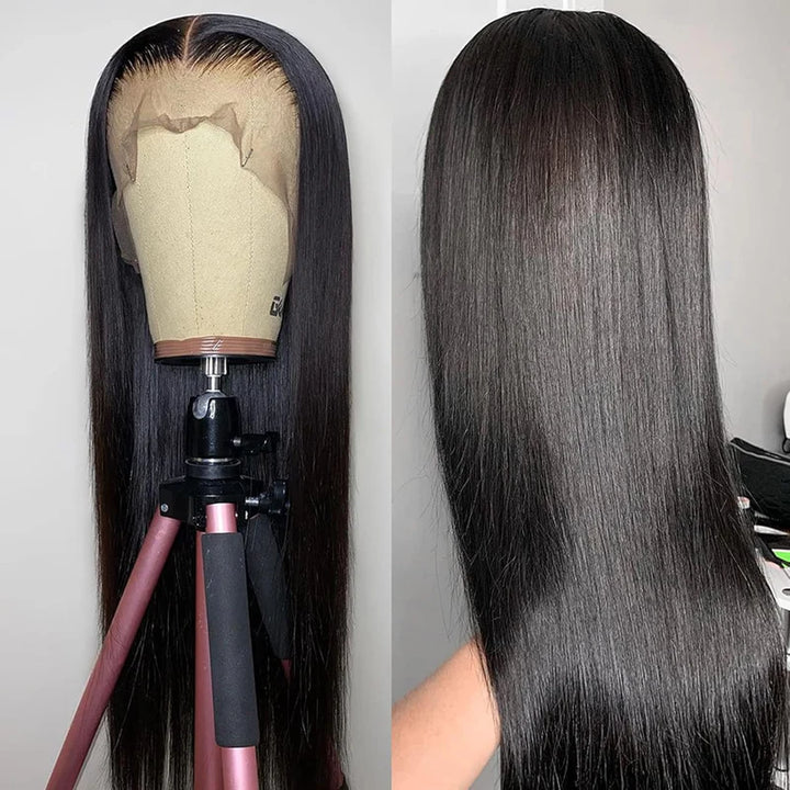 Natural liso Peruca de Cabelo Humano Transparente Indetectável Com Frente de Renda 13x4