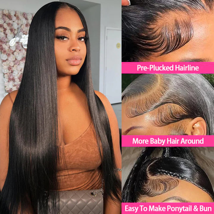 Natural liso Peruca de Cabelo Humano Transparente Indetectável Com Frente de Renda 13x4