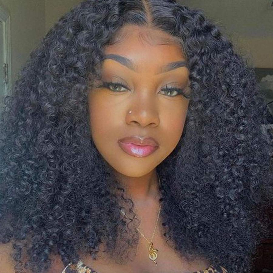 Cabelo Virgem Jerry Curly Grau 12A 3 Maços com Frontal de Cabelo Humano
