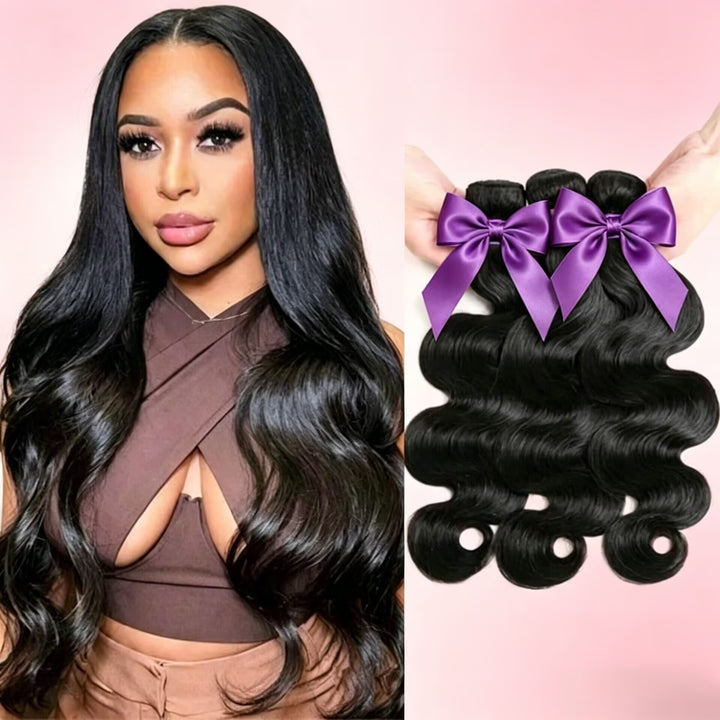 Extensões de Cabelo Humano Pacote com 3 Maços Cabelo Brasileiro Virgem, Não Processado, Grau 12A Ondulado Body Wave