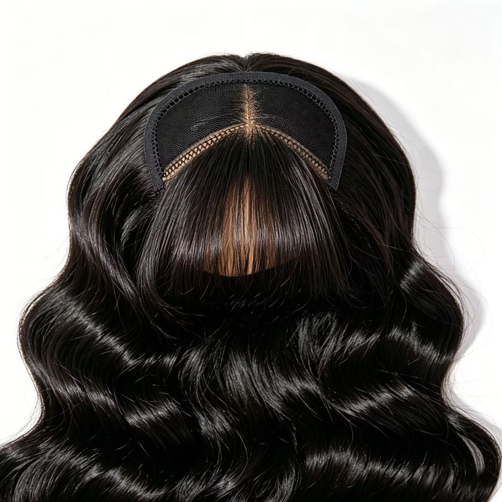 Peruca 70cm Cabelo Longo Cacheado Preto Névoa Suave com Franja Capuz Completo de Ondas de Água Descontraídas Visual de Atmosfera Fria Modelo Favorito