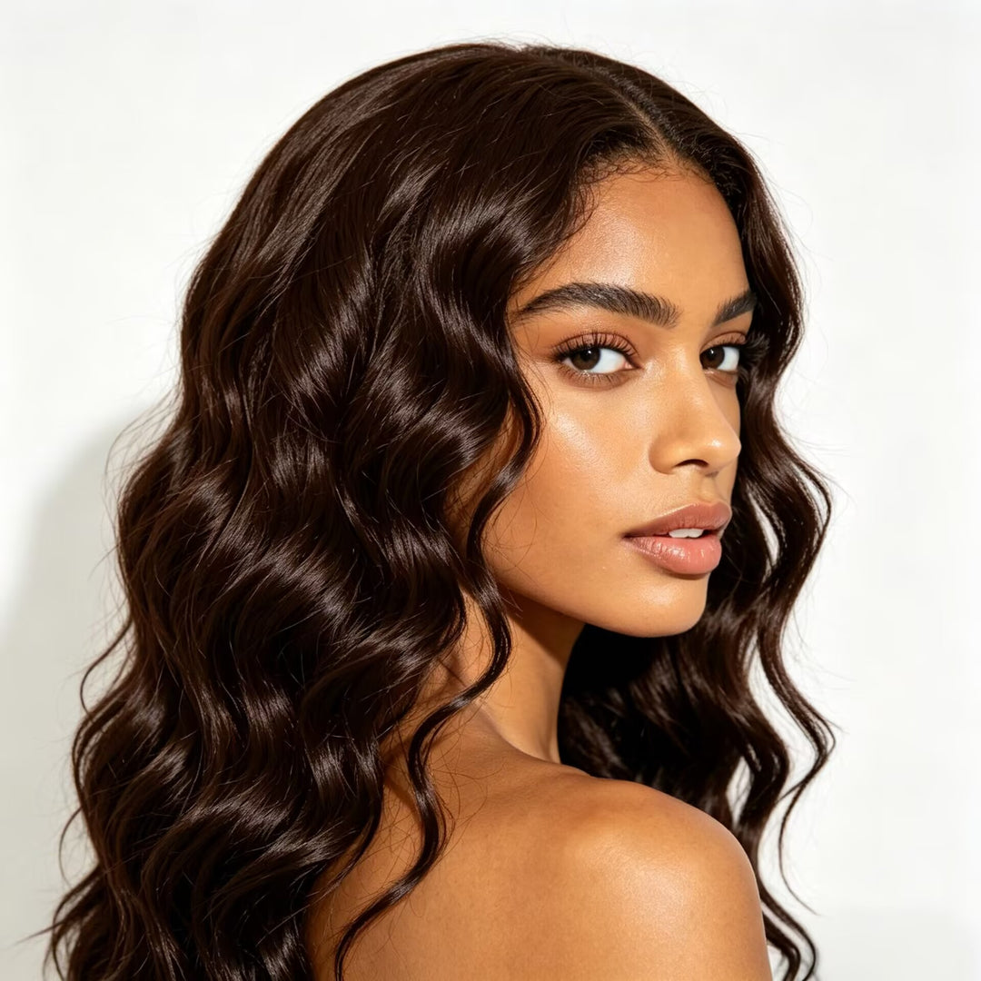 Cabelo Peruca Marrom Escuro Natural | Ondulação Preservada e Fácil de Usar