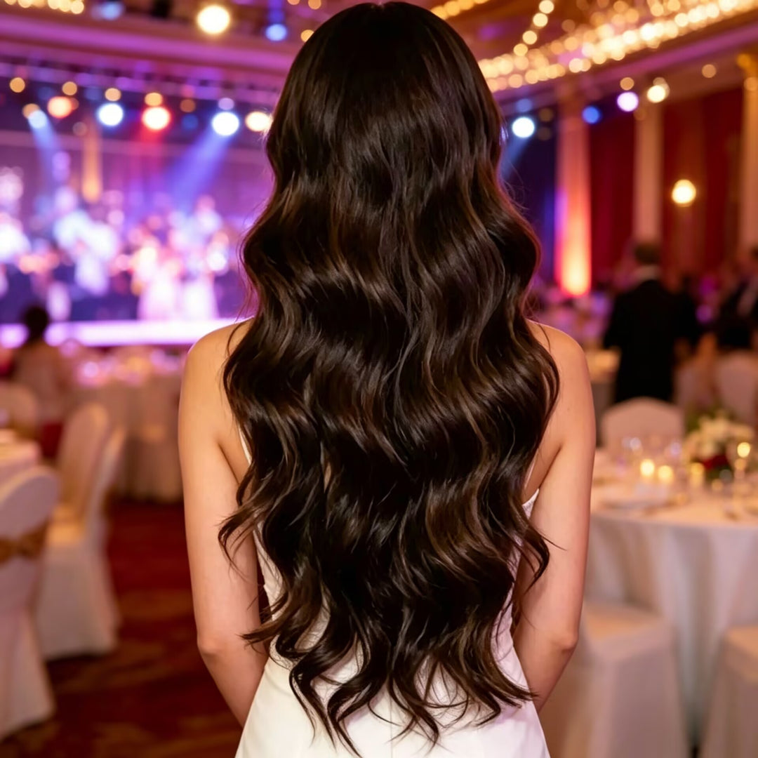 Cabelo Peruca Marrom Escuro Natural | Ondulação Preservada e Fácil de Usar