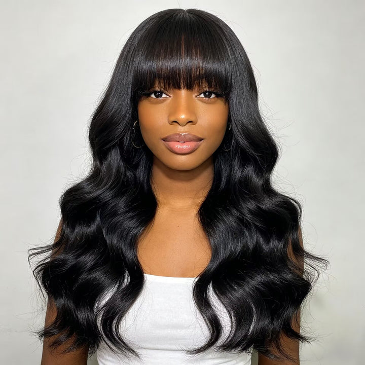 Peruca 70cm Cabelo Longo Cacheado Preto Névoa Suave com Franja Capuz Completo de Ondas de Água Descontraídas Visual de Atmosfera Fria Modelo Favorito