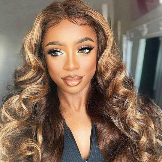 Peruca P4/613 Com Mechas Loiras e Frente de Renda, Densidade de 180% Cabelo Humano