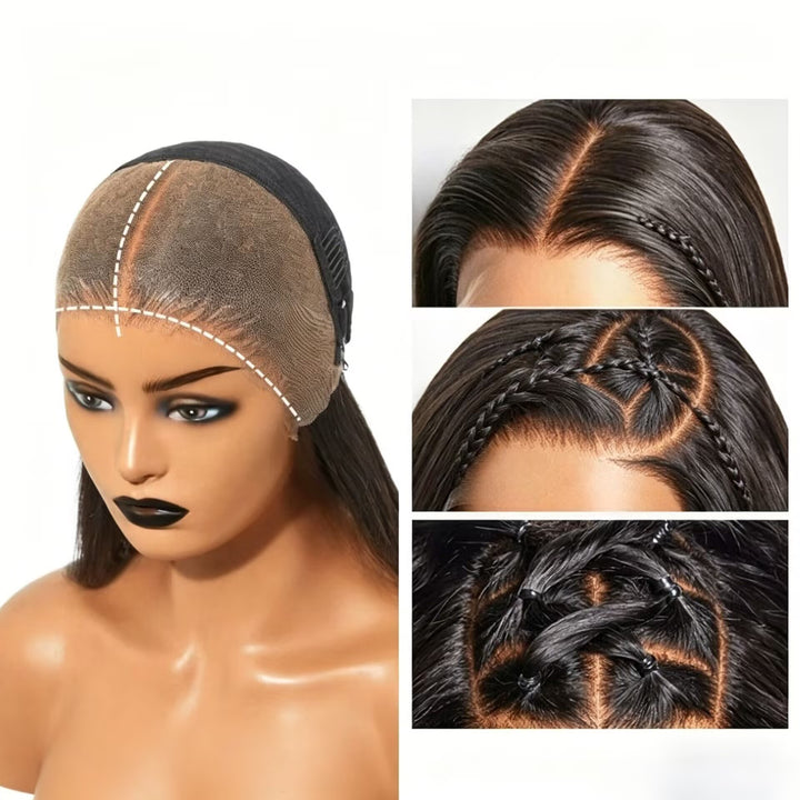Peruca Longa Com Mechas Loiras, Lisa e Sedosa, Com Frontal de Renda 13x4, Sem Cola e Pré-Cortada