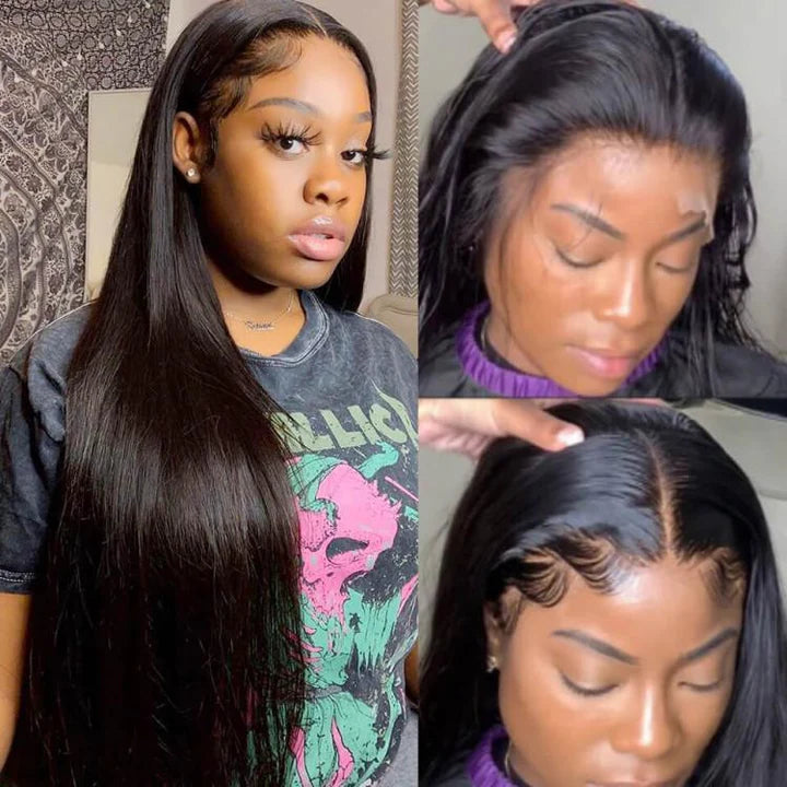 Cabelo Humano Liso 3 Maços com Lace Frontal 13x4 Preto Natural