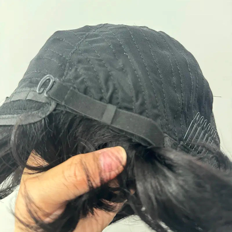Peruca Curta Preta Zlike, 26 cm de Comprimento, Com Franja Leve e Confortável Elegante e Natural Brilhante e Luminos