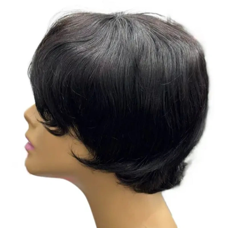 Humano Zlike Peruca Preta Curta de 26 CM Com Franja Leve e Confortável Elegante e Natural Realista e texturizada adequada para uso diário