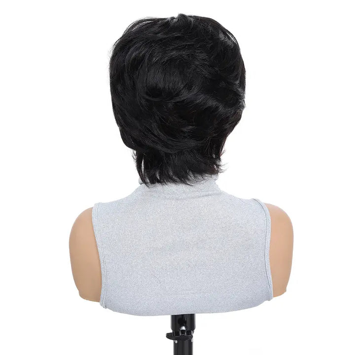 Humano Zlike Peruca Preta Curta de 26 CM Com Franja Leve e Confortável Elegante e Natural Realista e texturizada adequada para uso diário