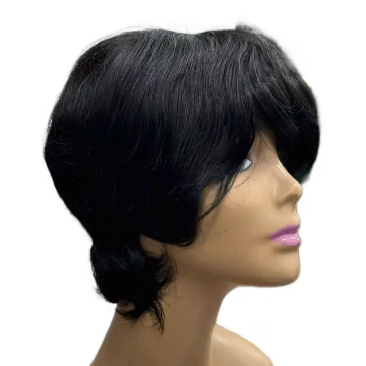 Humano Zlike Peruca Preta Curta de 26 CM Com Franja Leve e Confortável Elegante e Natural Realista e texturizada adequada para uso diário