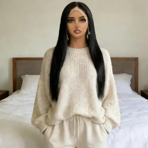 Humano Zlike Peruca de Cabelo Humano Ocidental de 60cm 13*4 Lace Front Wig Cabelo Liso Natural Conjunto Comple