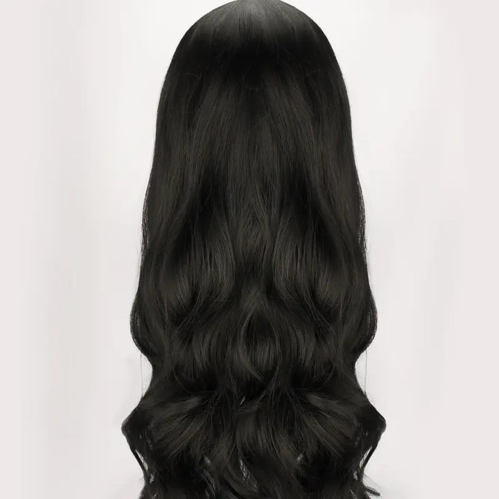 Peruca 70cm Cabelo Longo Cacheado Preto Névoa Suave Com Franja - Capuz Completo de Ondas de Água Descontraída